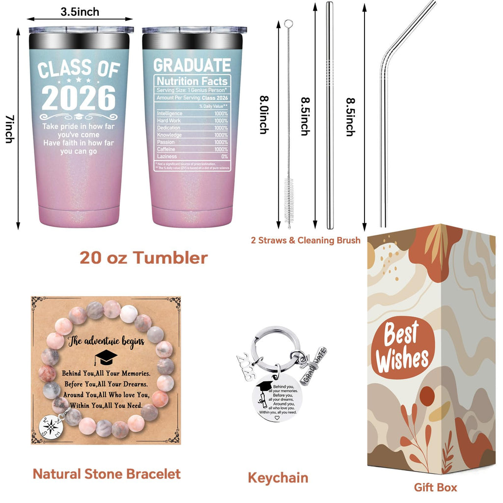 Fufandi Graduation Gifts - Class of 2026 Graduation Gift - College High School Graduations Gifts for Her - Congratulations Gift for Women - Tumbler Cup 20oz