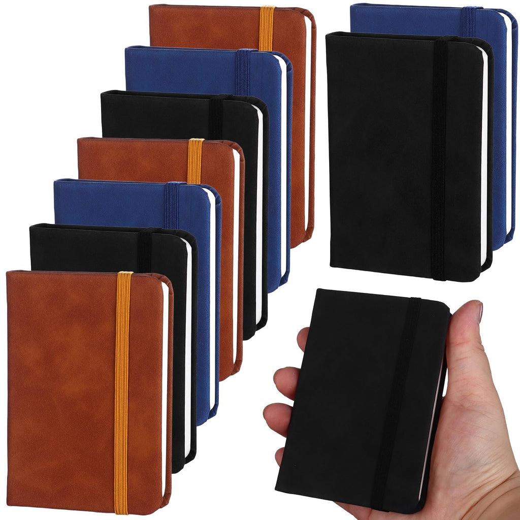 10 Pcs Leather Pocket Notebook A7 Note Book Pocket Hardcover Notepad 3 x 4 Inch Mini Notepad Tiny Lined Journal Notebook With Elastic Band for Office Home School Writing Supplies(100 sheets 200 pages)