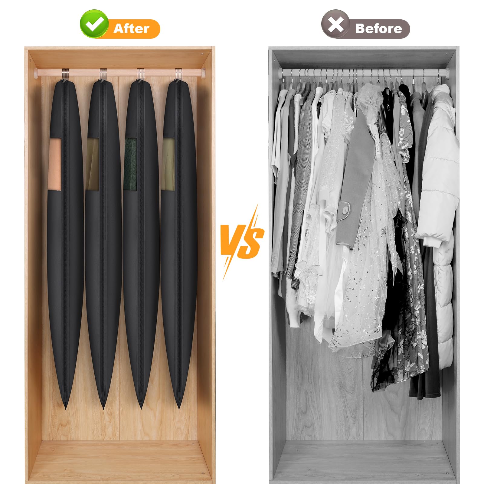 Syeeiex 2 PC 54'' Space Saving Hanging Garment Bags for Closet Storage with Self Compression Zipper, Garment Bags for Hanging Clothes with 8'' Gussets, Clear Window