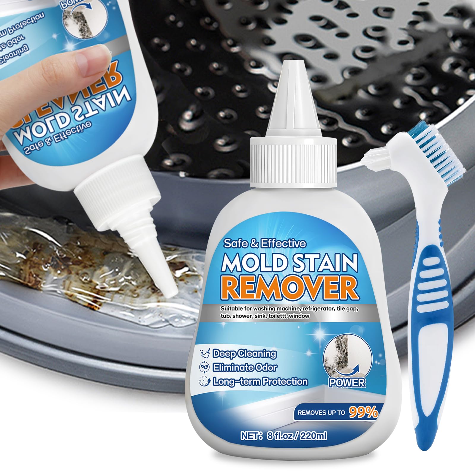 Aarovibe Mold Stain Remover Gel, 8 fl oz Heavy Duty Washing Machine Cleaner for Front Loader Washing Machine Seal, Bathroom Grout, Shower, Caulk - Front Load Washer Cleaning Solution