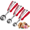 Cookie Scoop,Ice Cream Scoop,3PCS Stainless Steel 1/2 /3 Tablespoon Cookie Scoop,Red Rubber Grips Design,Durable and Effortless,for Ice Cream,Melon Baller and Baking(20#L/ 40#M/ 60#S).