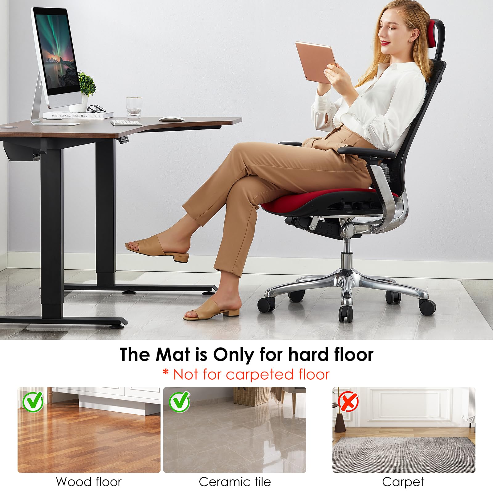 Clear PVC Office Chair Mat - Stronger & Durable Desk Chair Mat for Hardwood Floor, Non-Slip Floor Protector for Office Chair Casters(Clear for Hardwood, 36X47IN with Lip)