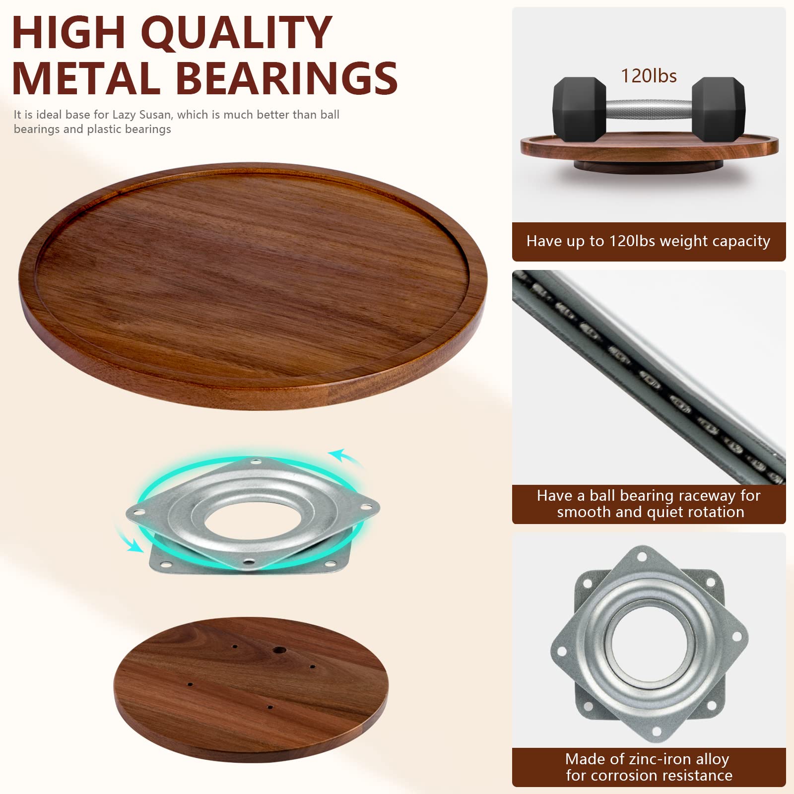 ANBOXIT Lazy Susan Cabinet Organizer, 12 Inch Wooden Lazy Susan Turntable, Acacia Wood Turntable Kitchen Spice Rack (1 Pack)