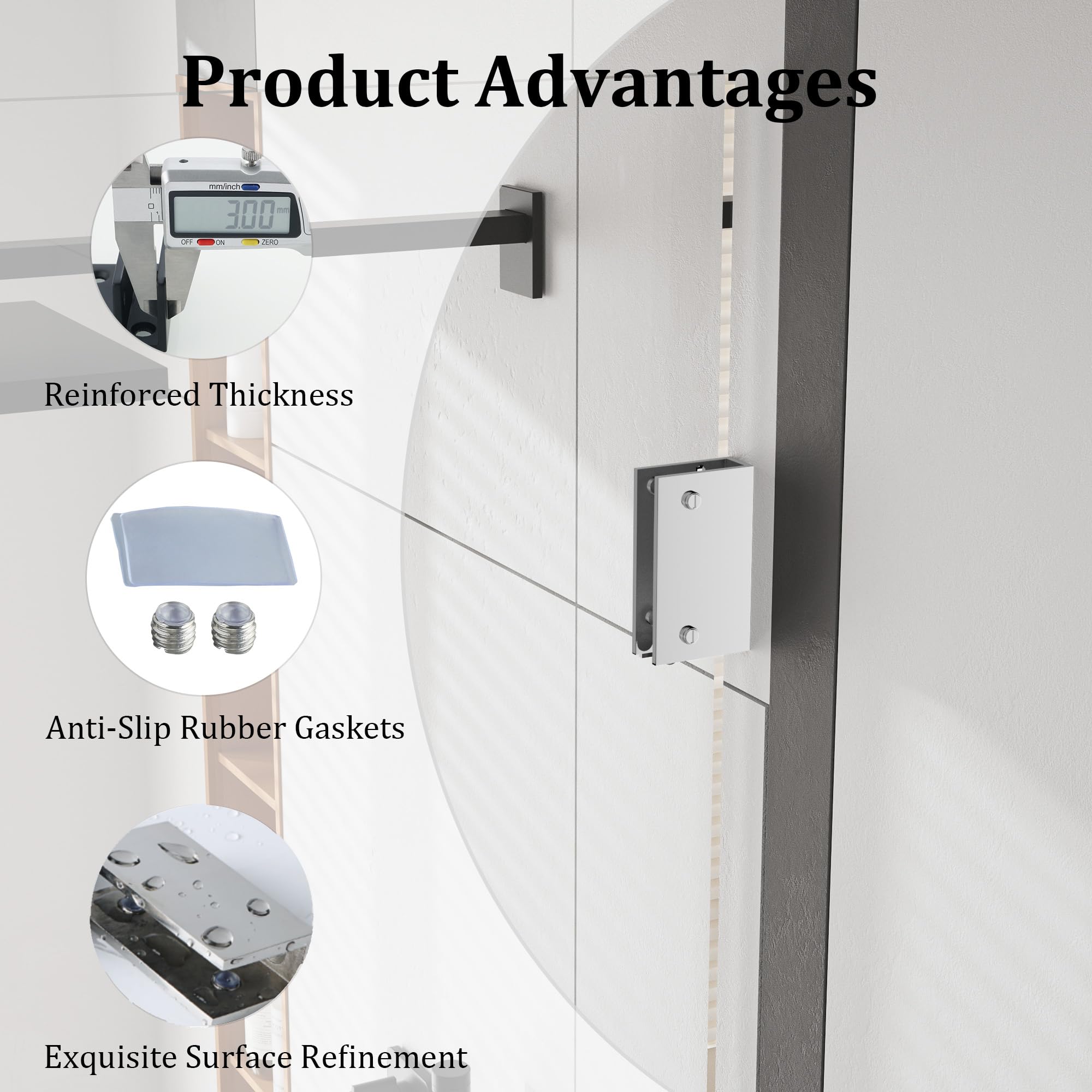 Alise Glass Shelf Brackets 2Pcs, Adjustable Shower Glass Clamps, Heavy Duty Clamp Holder, SUS304 Stainless Steel Brackets for 8-12mm Wood/Glass Shelves and Wall-to-Glass Connection, Polished Chrome