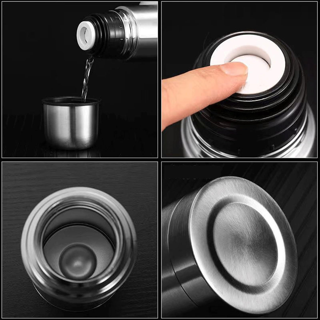Stainless Steel Thermal Bottle for Hot and Cold Drinks Travel Coffee Mug with Cup Water Flask Vacuum Insulated Tumbler 17 oz/500ml （Silver）