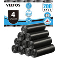 Veefos Heavy Duty 4 Gallon/15L Small Trash Bags - 200 Count, Thick Bathroom Small Garbage Bags, Unscented and Leak-Proof Black Garbage Can Liners for Kitchen, Office and Bedroom