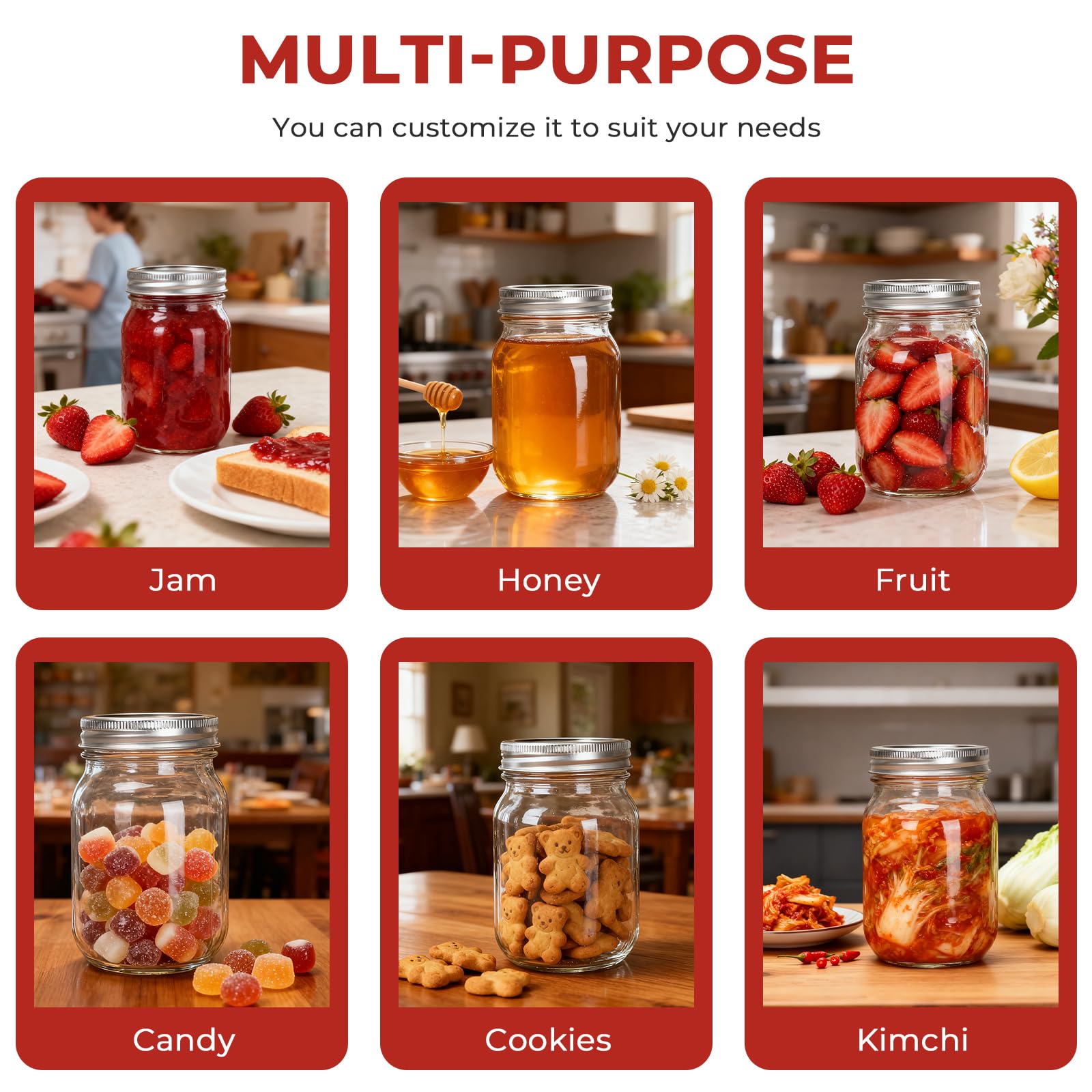 Cehomi Glass Mason Jars 16 oz with Lids - 12 Pack Regular Mouth Canning Jars,Clear Glass Jars for Food Storage, Canning, Pickling, Dry Goods, Snacks, Candies, and DIY Projects