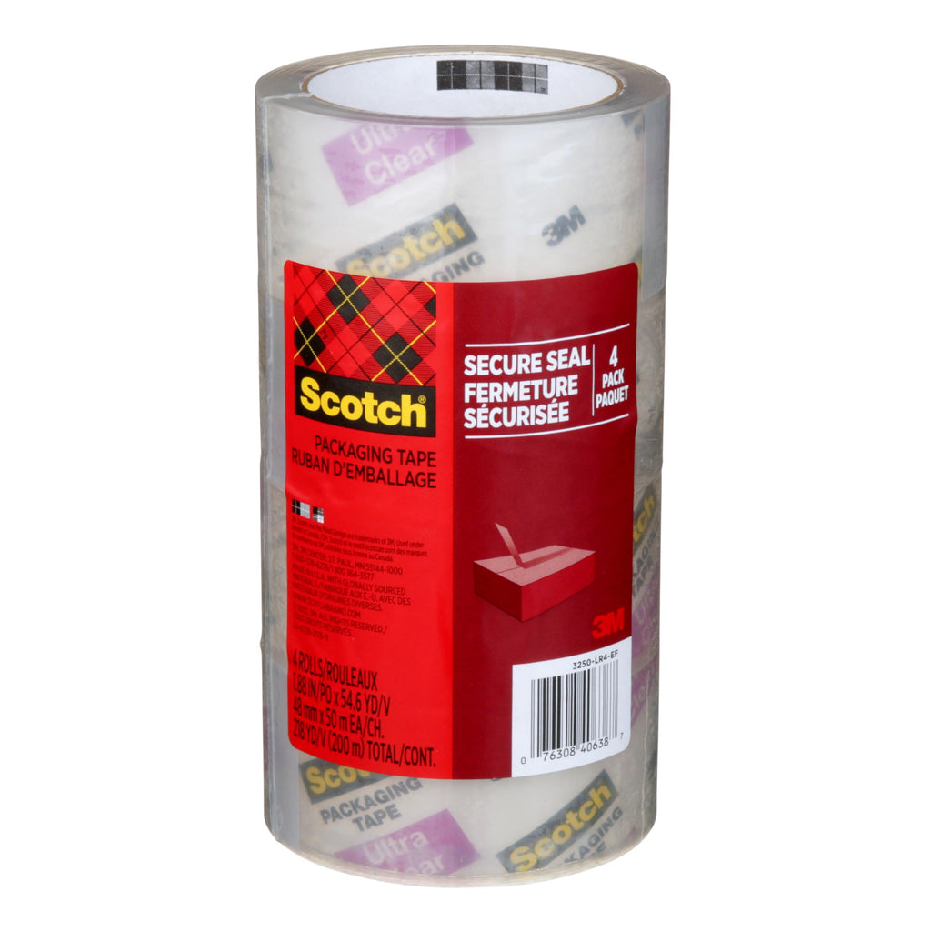 Scotch Packaging Tape, Moving and Shipping Tape, 4 Rolls, 1.88 in x 54.6 yd (48 mm x 50 m)
