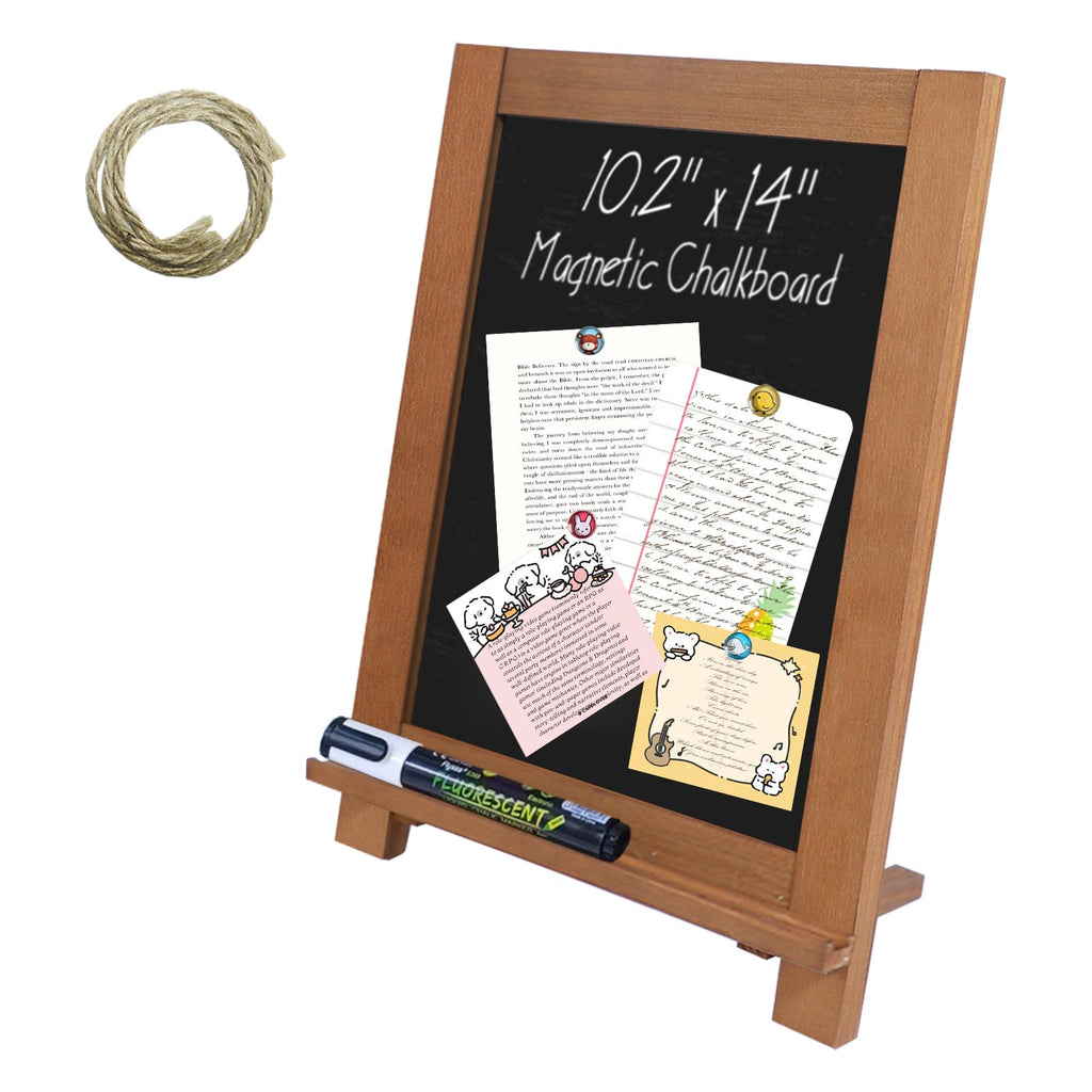 Newzealkids Tabletop Chalkboard Signs 10.2"x14" Magnetic Small Chalkboard Sign, Desktop Standing/Wall Hanging Blackboard with Liquid Chalk Marker, Wood Framed Menu Board for Kitchen, Café, Home Decor
