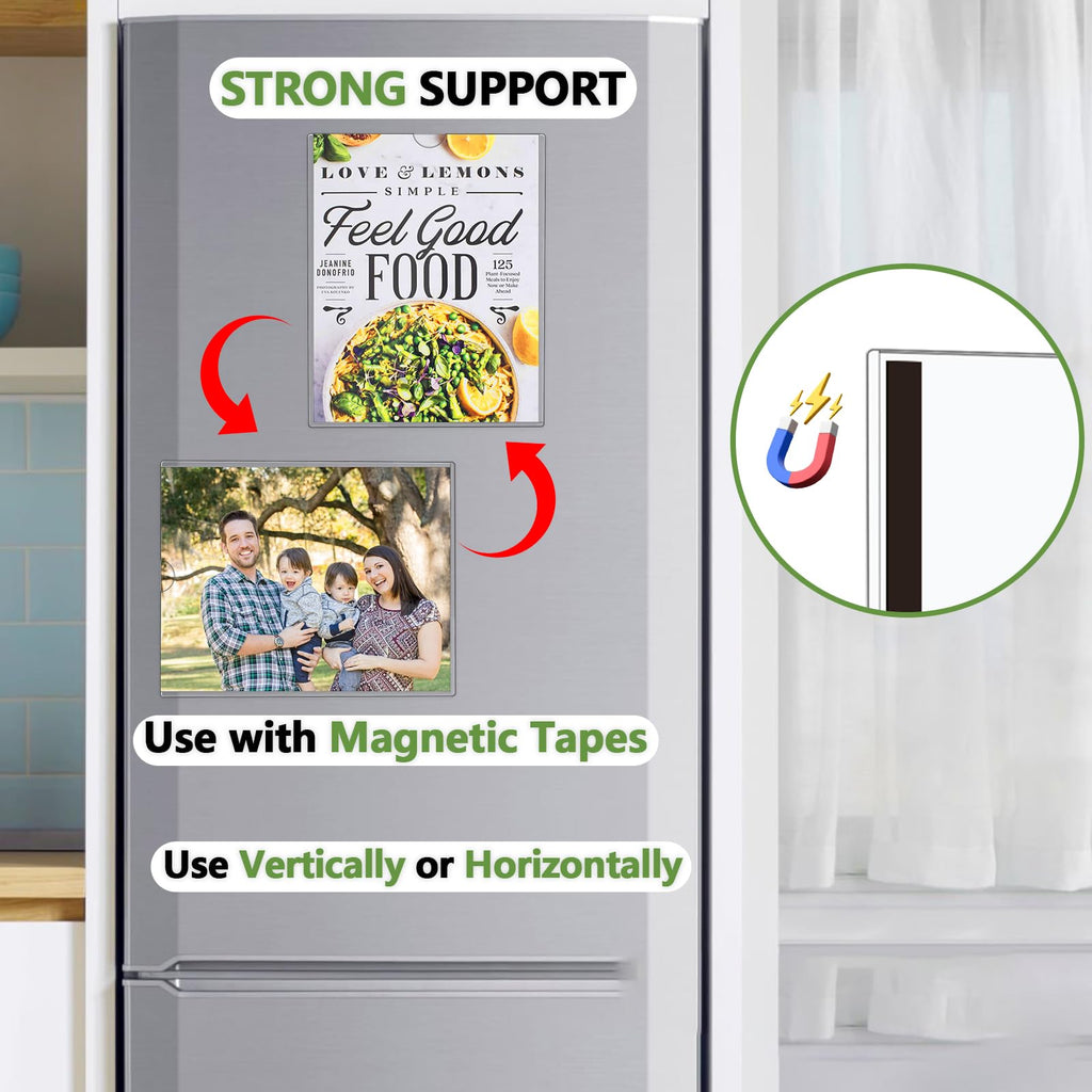 Mutualsign 10 Pcs Wall Sign Holder 8.5"x11" Magnetic Sign Holder, Rigid Print Protectors with Adhesive & Magnetic Tapes, Wall Mount Plastic Paper Holder for Office Store Home Window Display (Clear)