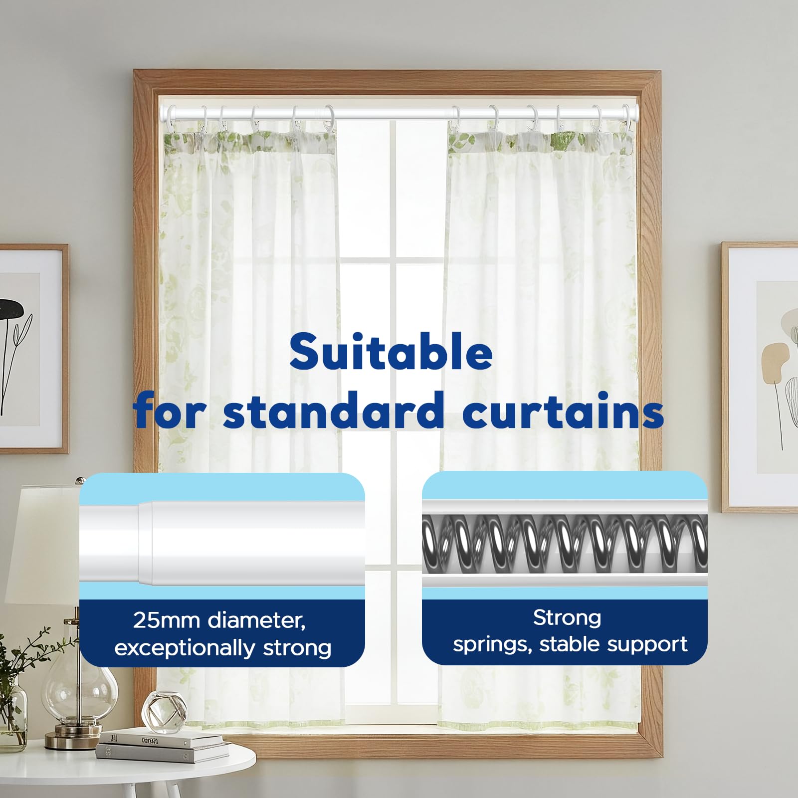 Bsyxlsx Shower Curtain Rod (1 Inch Diameter) - 28 to 73 Inches Adjustable, Never Rust Shower Rod, No Drill Tension Curtain Rod for Bathroom, Window, Doorway，Kitchen