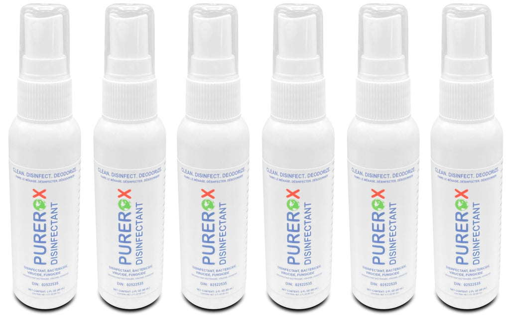 PUREROX disinfectant (2oz, 6pk) Travel Size, Eliminate viruses HIV, Hepatitis, Norovirus, bacteria MRSA, and fungi. PUREROX HOCL. No Residue. Suitable All Surfaces.