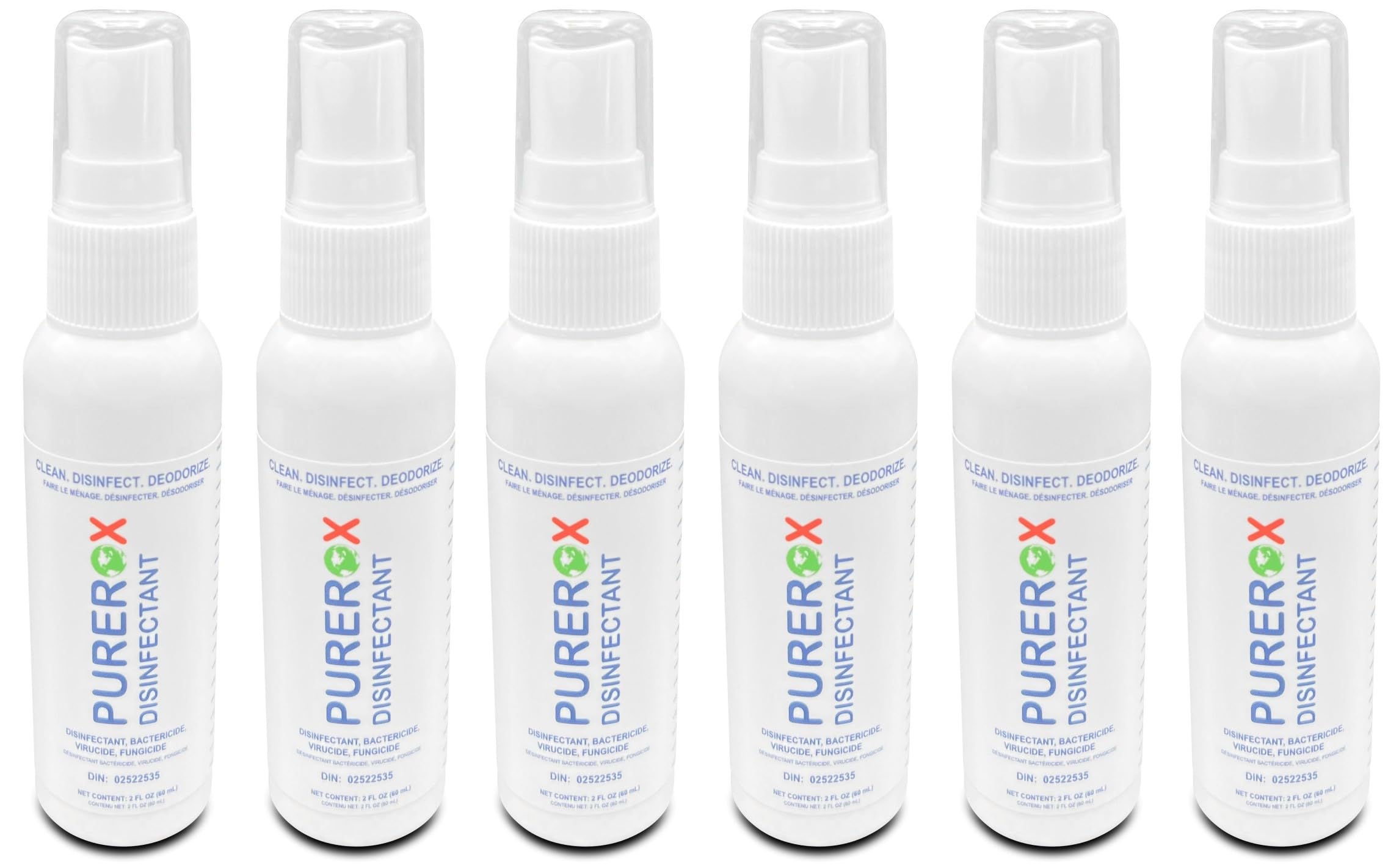 PUREROX disinfectant (2oz, 6pk) Travel Size, Eliminate viruses HIV, Hepatitis, Norovirus, bacteria MRSA, and fungi. PUREROX HOCL. No Residue. Suitable All Surfaces.