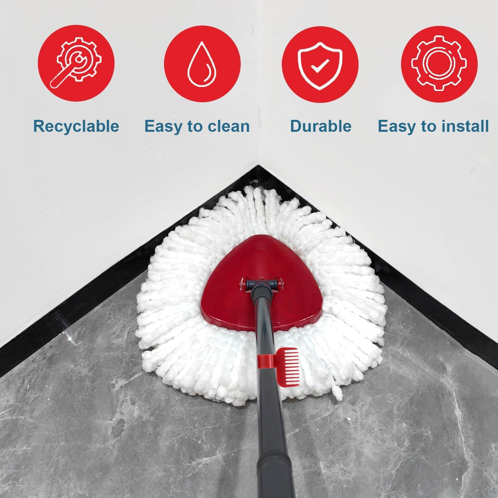 Spin Mop Head and Brush Replacement for Vileda EasyWring 1-Tank System, SuperAbound 4 Mop Replace Heads, 1 Handle, 1 Base and 1 Upgraded Scrub Brush Combo Set
