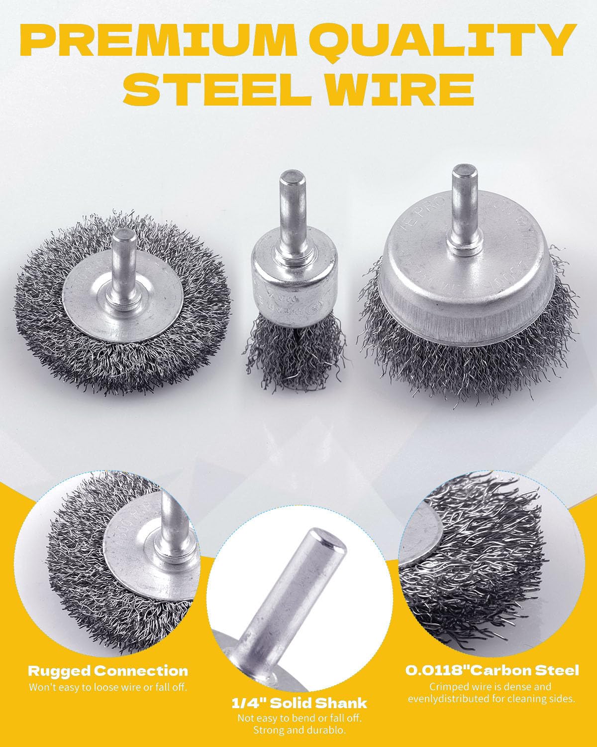 AOKLIT 21 Pack Carbon Steel Wire Brush,With1/4 Inch Round Shank,for Cleaning Rust, Stripping and Abrasive