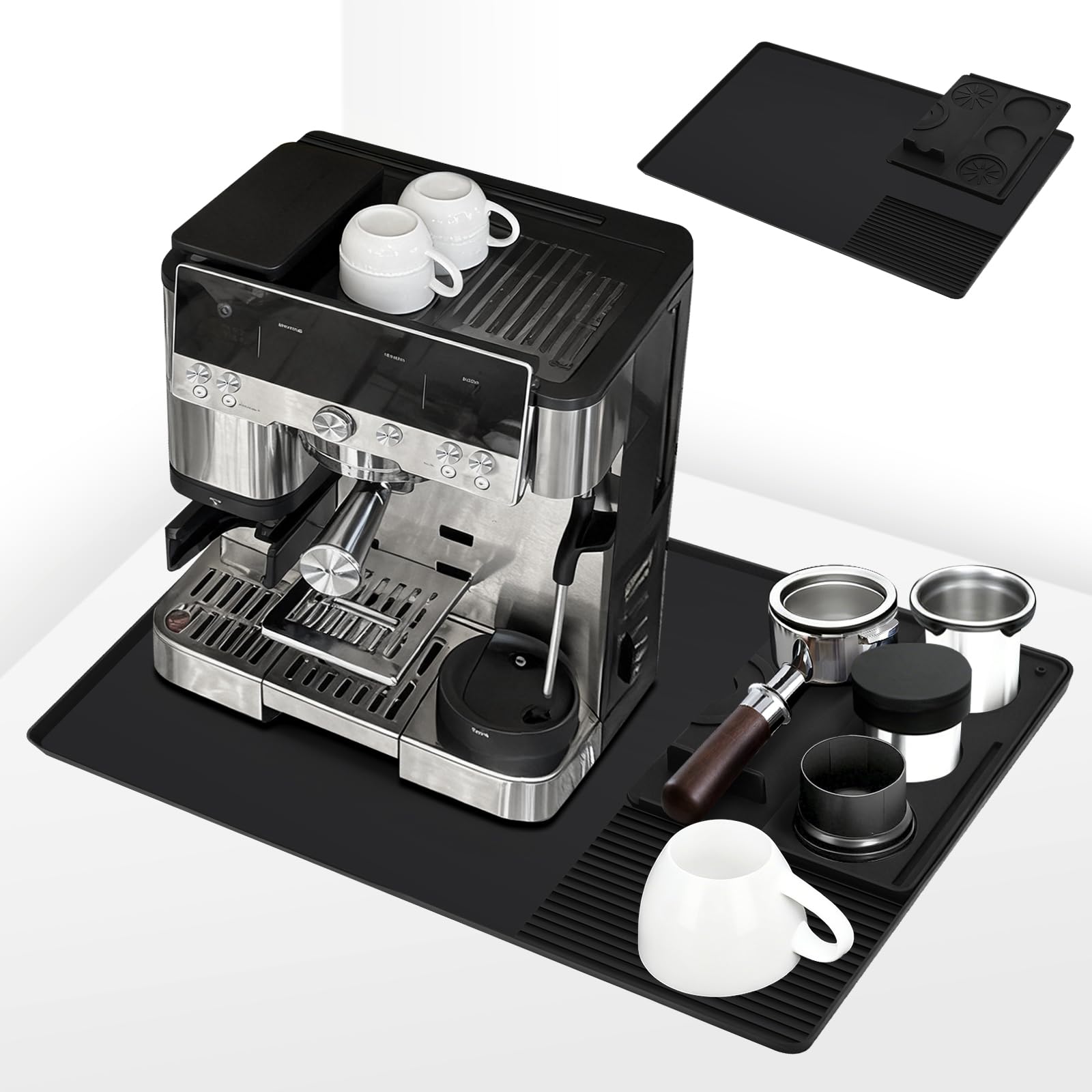 Silicone Coffee Mat Compatible with Ninja Luxe Espresso Coffee Machine ES601/ES701 & Most Home Espresso Machines - 23"x15" Anti-Slip Heat-Resistant - Maker Bar | Tamping Mat (2-in-1)