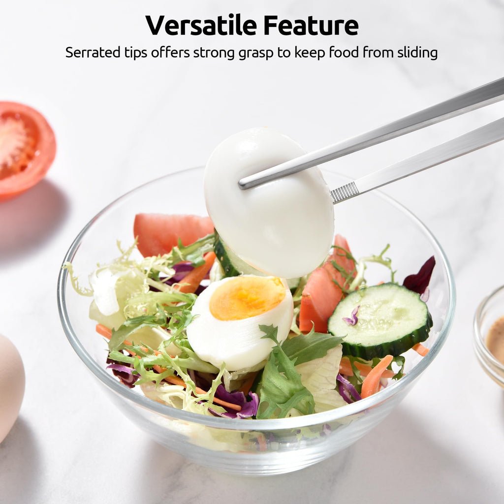 U-Taste 12" Kitchen Tweezer Tongs Set: 18/8 Stainless Steel Food-Grade Metal Cooking Tong, Flexible Pinching, Seamless-Welding, Non-Slip for Serving, Grilling, Frying, Feeding (Round & Pointed Tip)
