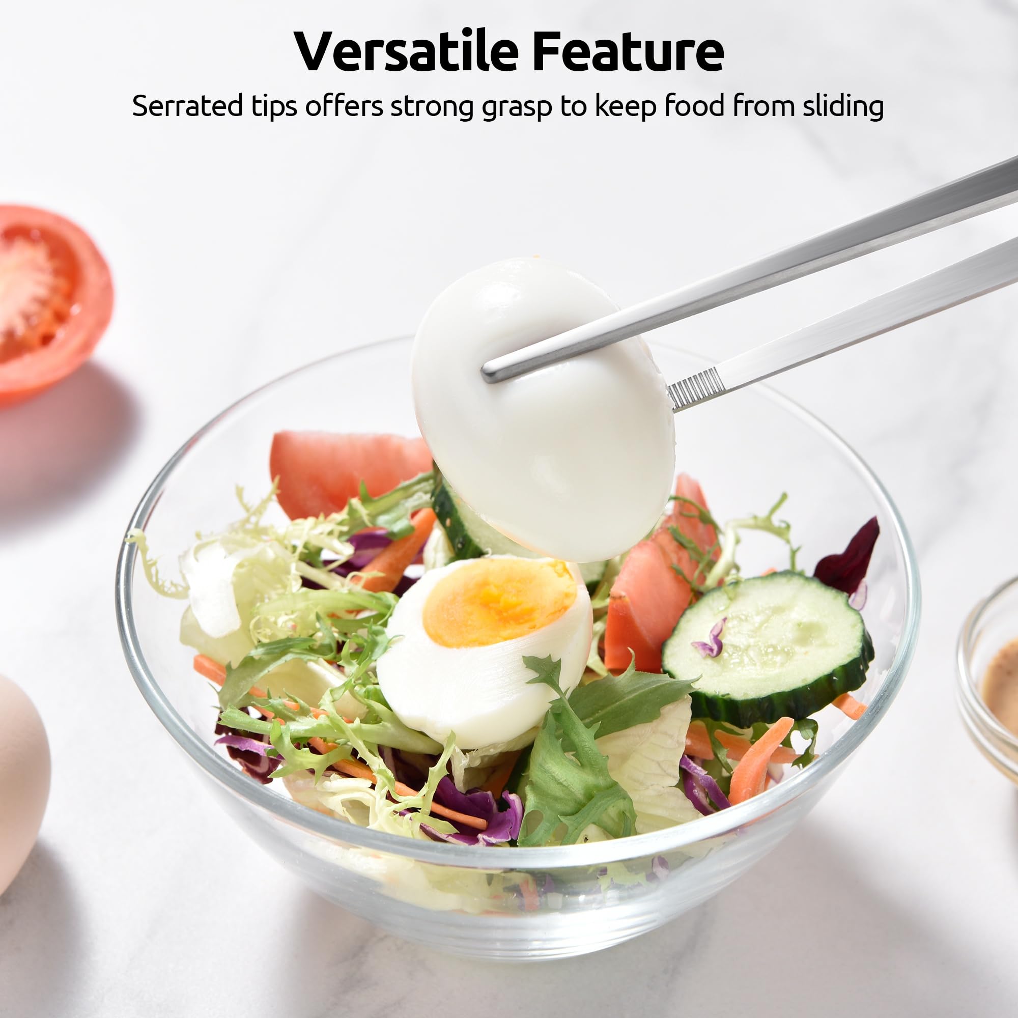 U-Taste 12" Kitchen Tweezer Tongs Set: 18/8 Stainless Steel Food-Grade Metal Cooking Tong, Flexible Pinching, Seamless-Welding, Non-Slip for Serving, Grilling, Frying, Feeding (Round & Pointed Tip)