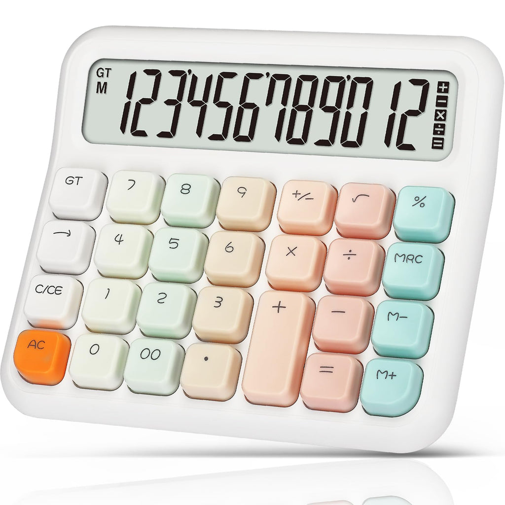 Pendancy Calculators Desktop 12 Digit, Gradient Pink Cute Basic Calculator with Extra Large LCD Display and Buttons, for Office, School, Home Use
