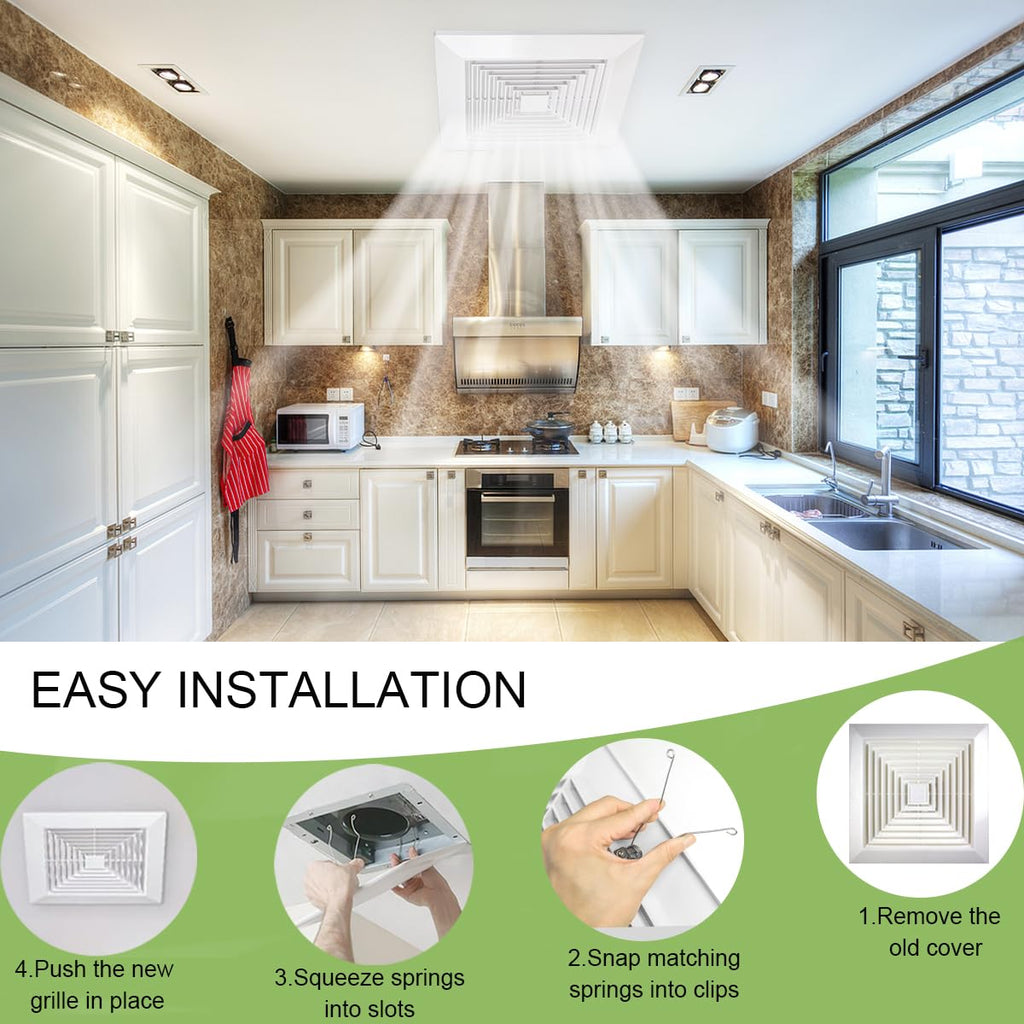 SL-JIJI 9x9'' Bathroom Ceiling Fan Cover, Exhaust Hood for Ceiling Fan, Vent Cover Replacement with Spring, Exhaust Fan Housing, Ventilation Fan Grille, Air Filter Cover, Air Diverter Diffuser (1Pcs)