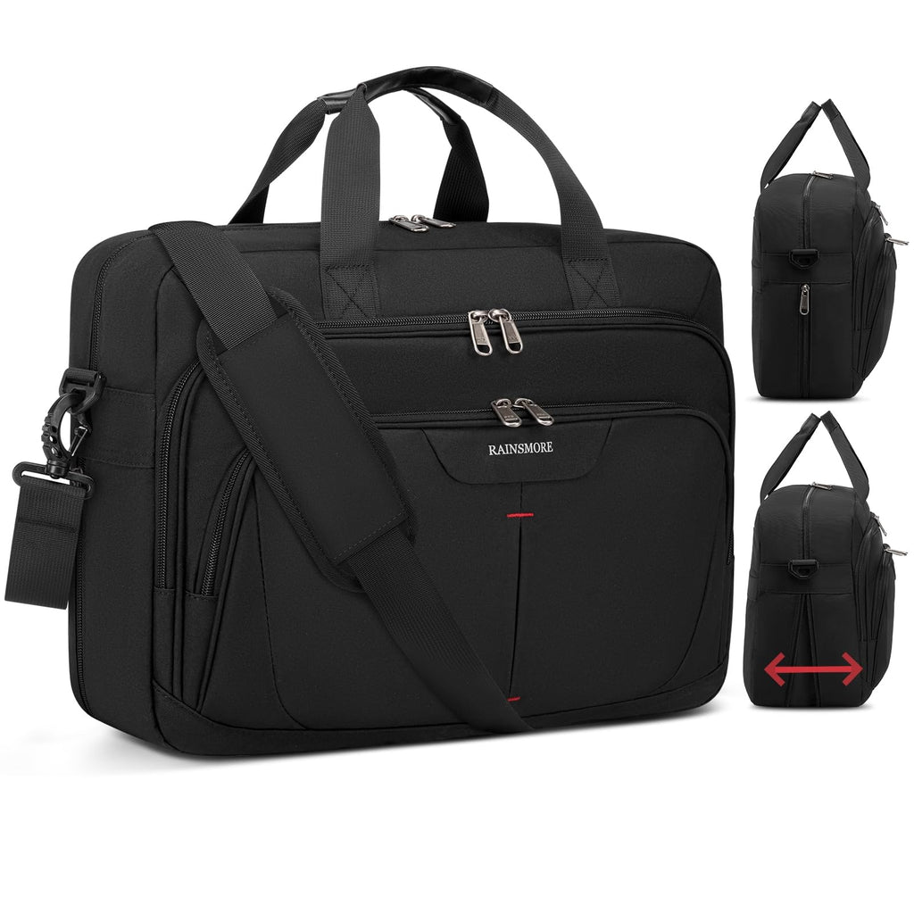 RAINSMORE 17.3 Inch Laptop Bag Expandable Briefcase for Men Large Water-Resistant Computer Messenger Bag Laptop Carrying Case for Work, Office, Travel, Black