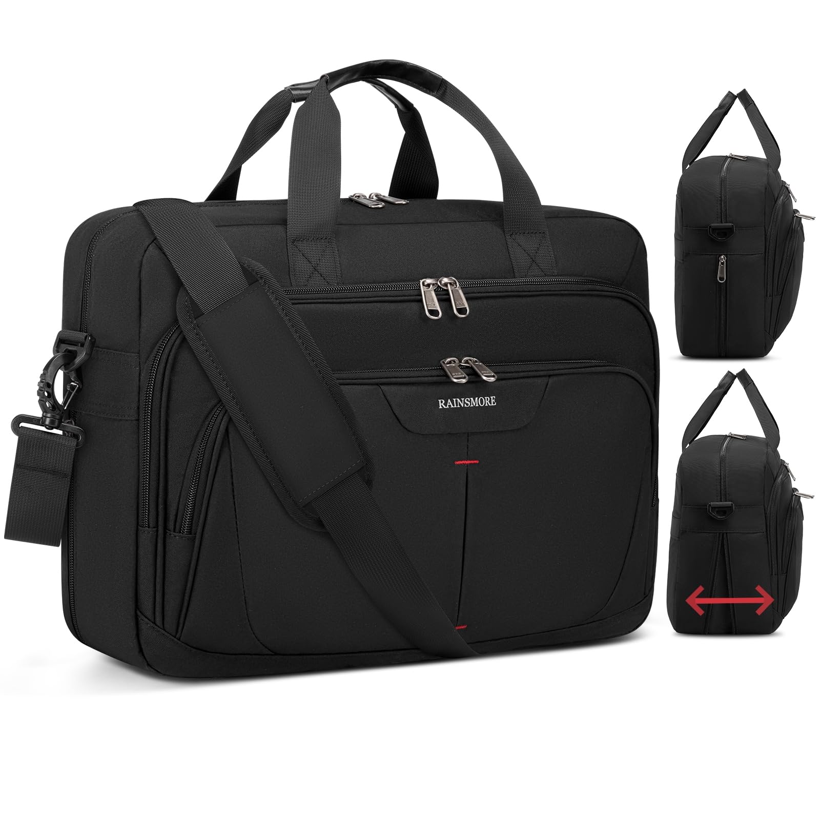 RAINSMORE 17.3 Inch Laptop Bag Expandable Briefcase for Men Large Water-Resistant Computer Messenger Bag Laptop Carrying Case for Work, Office, Travel, Black