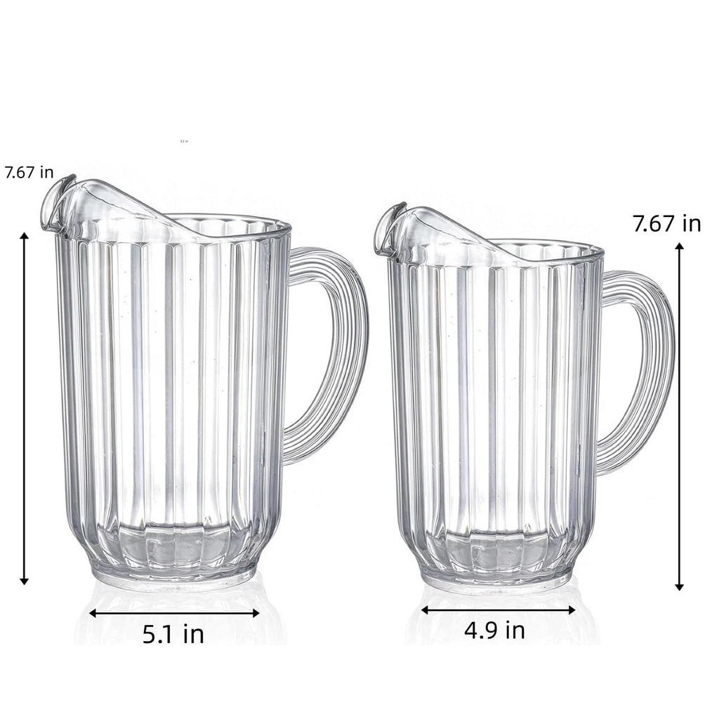 Cedilis Set of 2 Plastic Pitcher, Clear Beer Pitcher with Spout, 60 and 47 Ounce Durable Restaurant Pitcher, Water Carafe Jug for Parties, Beverage Pitcher for Soda, Lemonade, Juice, or Sangria