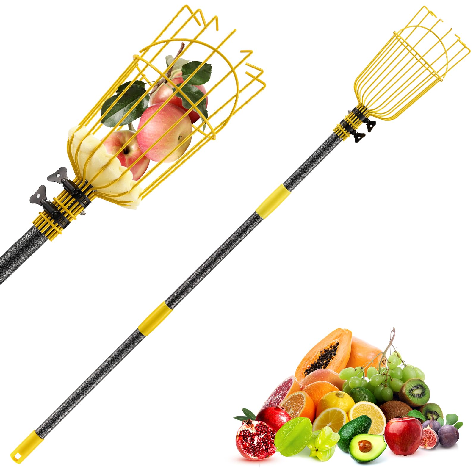Fruit Catcher for Trees,10FT Fruit Picker Tool, Adjustable Fruits Picker with Pole and Big Basket, Fruit Catcher Equipment Tree Picker for Lemon Apple Mango Orange Avocados Fruit Picking Grabber Tool