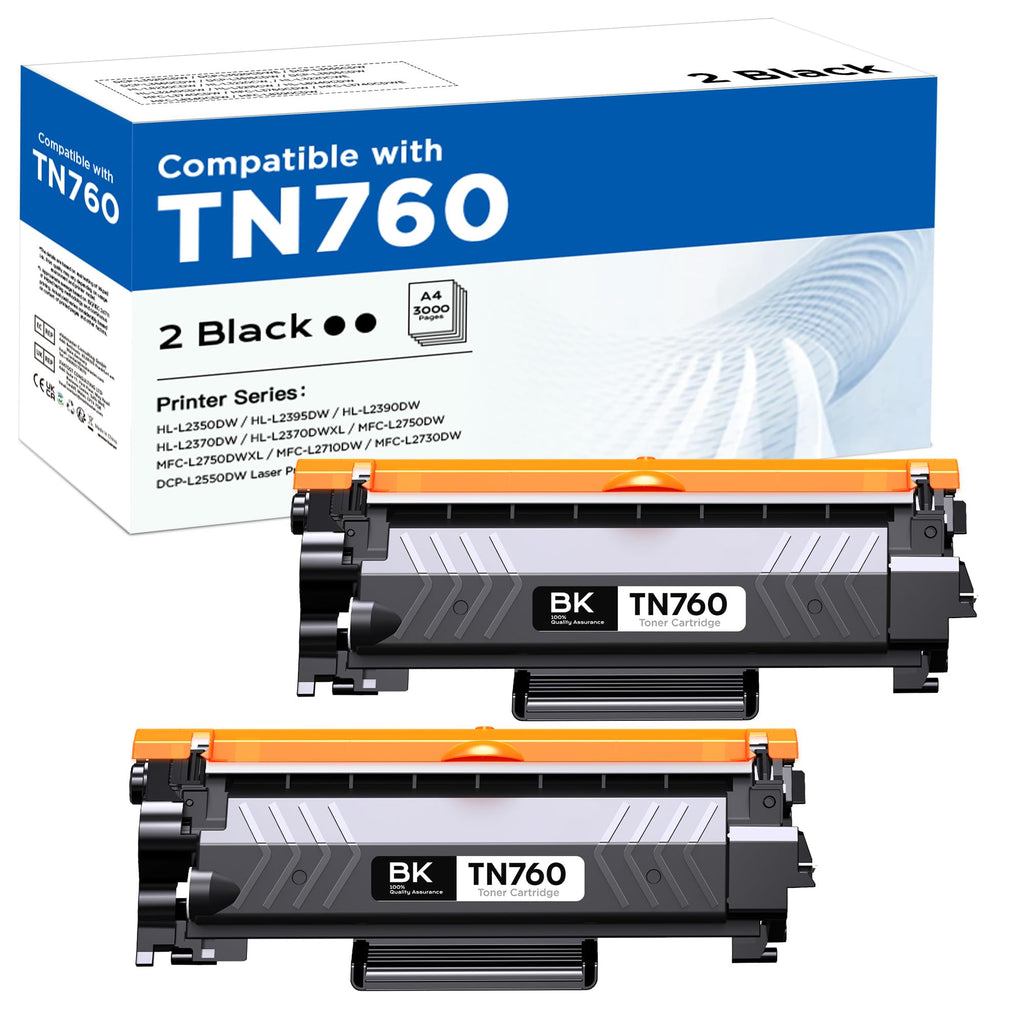 TN760 Toner Cartridges (with Chip) Replacement for TN760 TN 760 TN730 Toner Compatible with Brother DCP-L2550DW MFC-L2750DW MFC-L2690DW MFC-L2717DW HL-L2370DW HL-L2379DW HL-L2390DW HL-L2350DW (2 Pack)