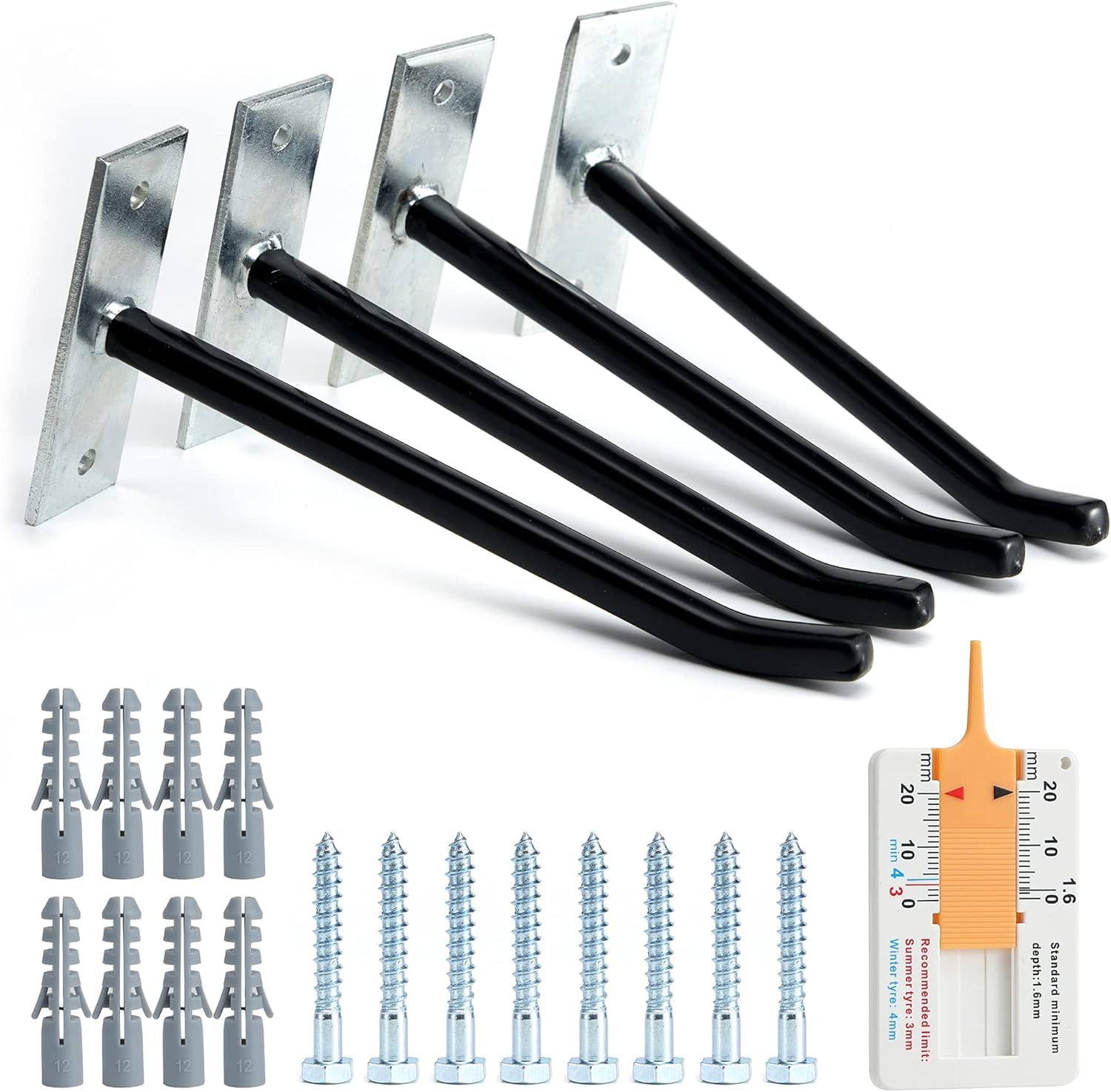 Sinoer 4 Pack Garage Tires Hooks/Heavy Duty Wall Mounted Hanger Tool Storage Rack Multi-Tools Storage Utility Tire Holder with Screws