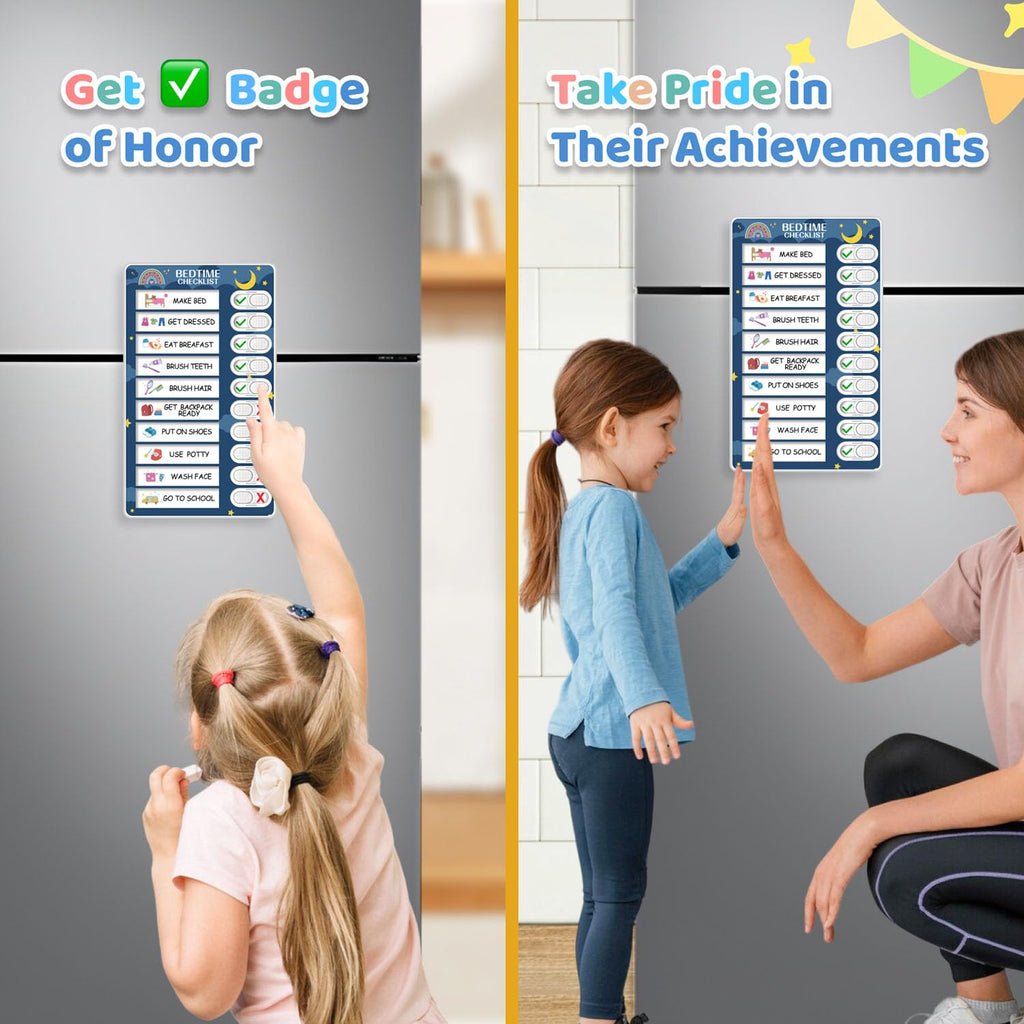 3 in 1 Bedtime/Morning/Daily Routine Chart for Kids, Magnetic Chore Chart for Kids, Behaviour Chart for Kids Toddlers to Do List Board for Home
