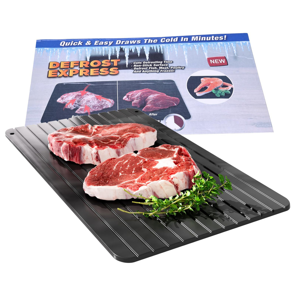 Thawing Plate Aluminum Alloy Quick Thawing Board Kitchen Tool for Freezing Quick Thawing Ingredients Such As Meat, Steak, Chicken and Fish-no Electricity, No Microwave (Black)