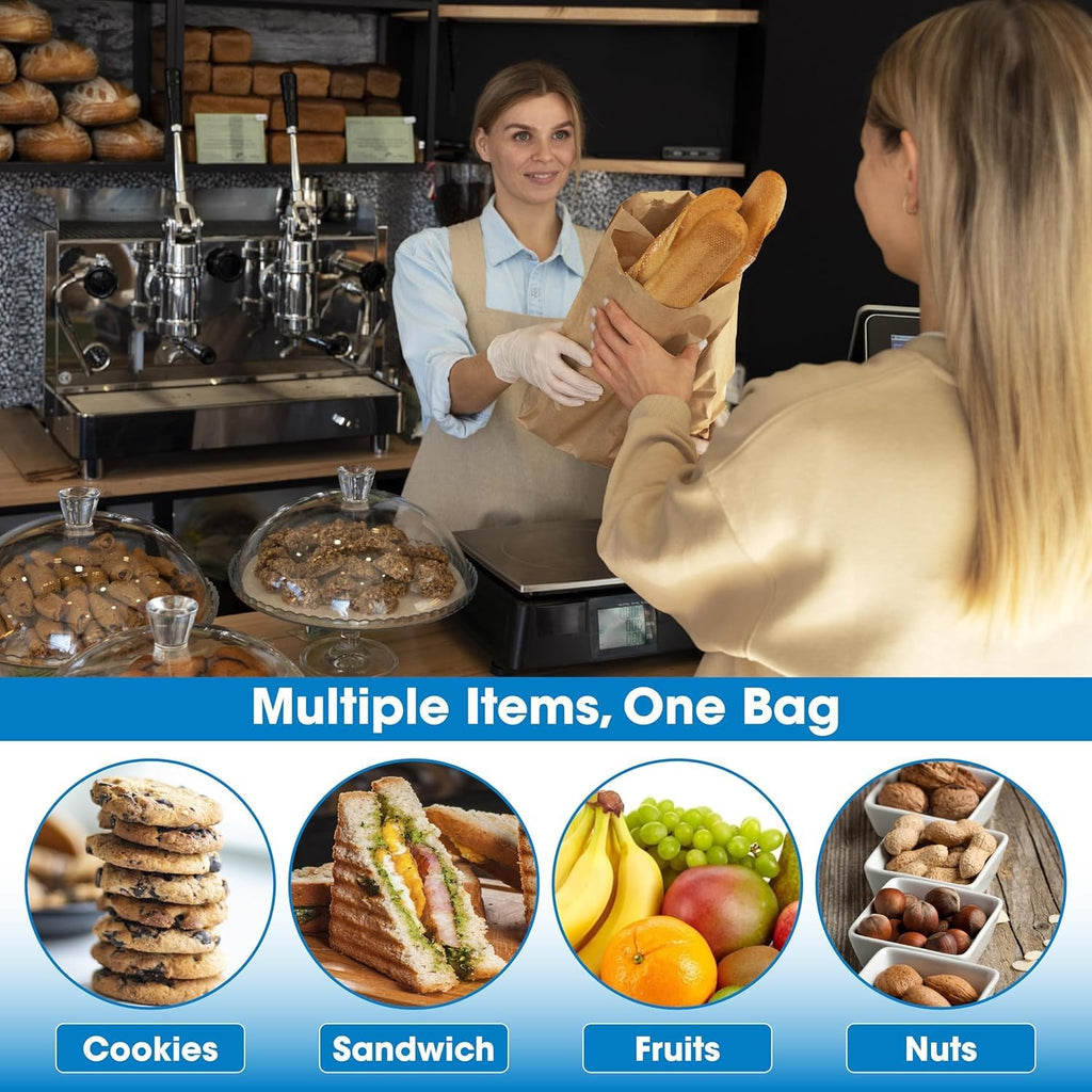 Excellent 100 Pack Brown Paper Bags for Food - 5.9 x 3.5 x 11 inches 8Lb Capacity Paper Grocery Bags for Breads, Snacks, Cookies - Kraft Paper Bags for Small Businesses