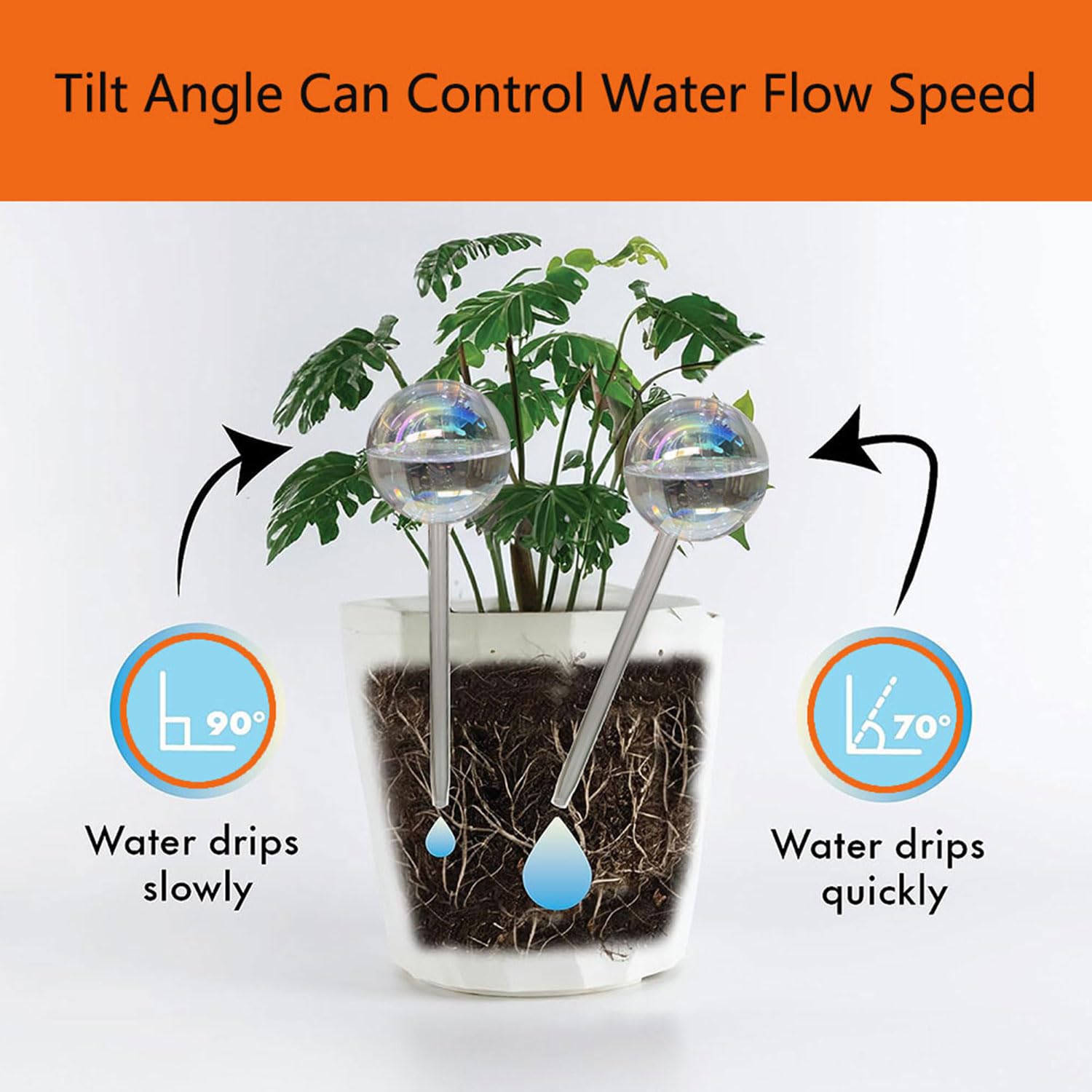 Vividaire 17 Oz 2 Weeks Glass Plant Watering Globes Large for Indoor Outdoor Potted Plants Self Watering Planter Insert Bulbs Water Plants While Away Vacation Devices (Iridescent Large 2-Pack)