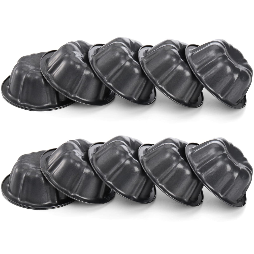 ZENFUN 10 Pcs Mini Flan Molds Pan, 4 Inches Fluted Cake Pan Nonstick, Carbon Steel Mini Flan Molds Pans, Cake Pans Reusable Tube Oven Baking Mold for Cupcake, Bread, Bavarois, Brownie