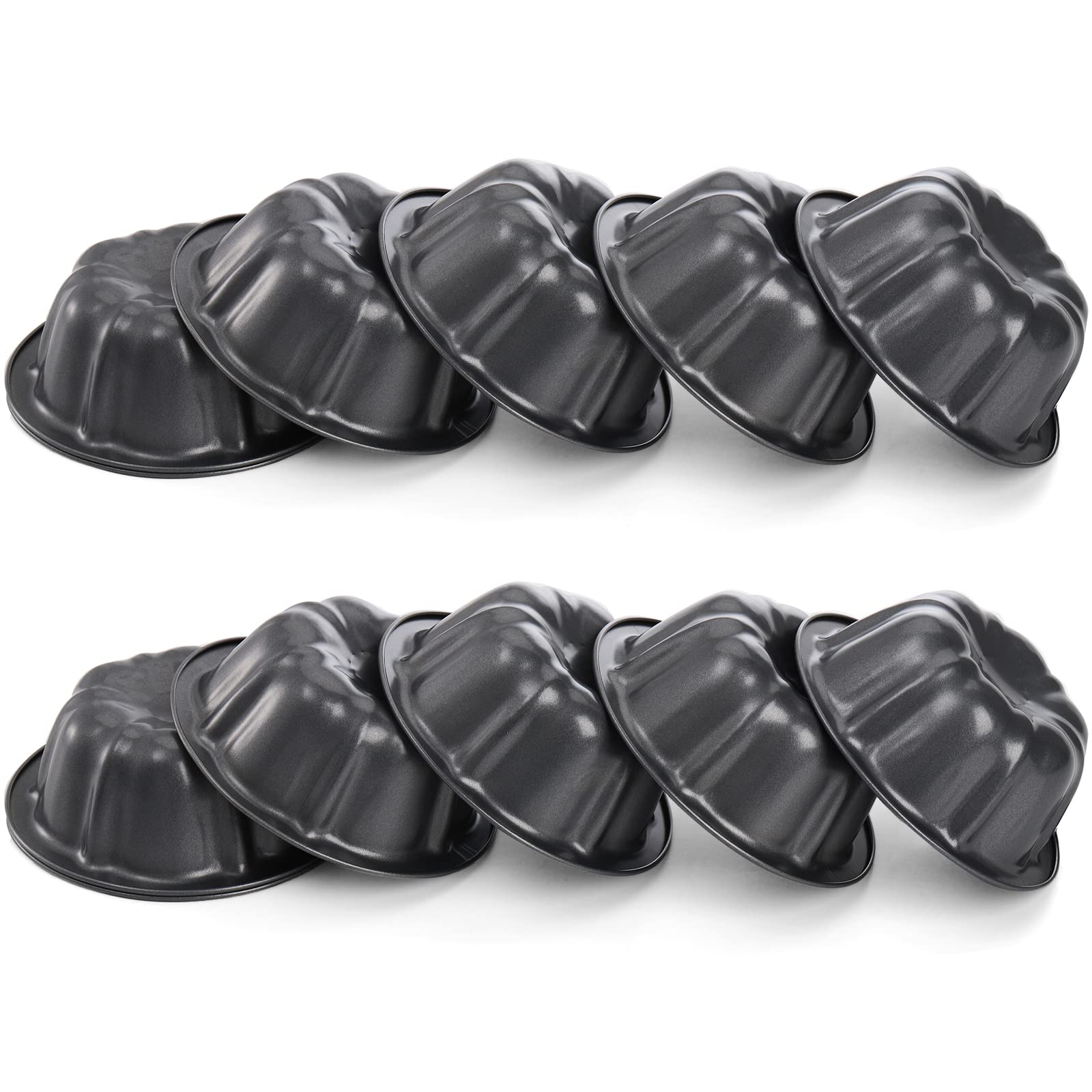 ZENFUN 10 Pcs Mini Flan Molds Pan, 4 Inches Fluted Cake Pan Nonstick, Carbon Steel Mini Flan Molds Pans, Cake Pans Reusable Tube Oven Baking Mold for Cupcake, Bread, Bavarois, Brownie