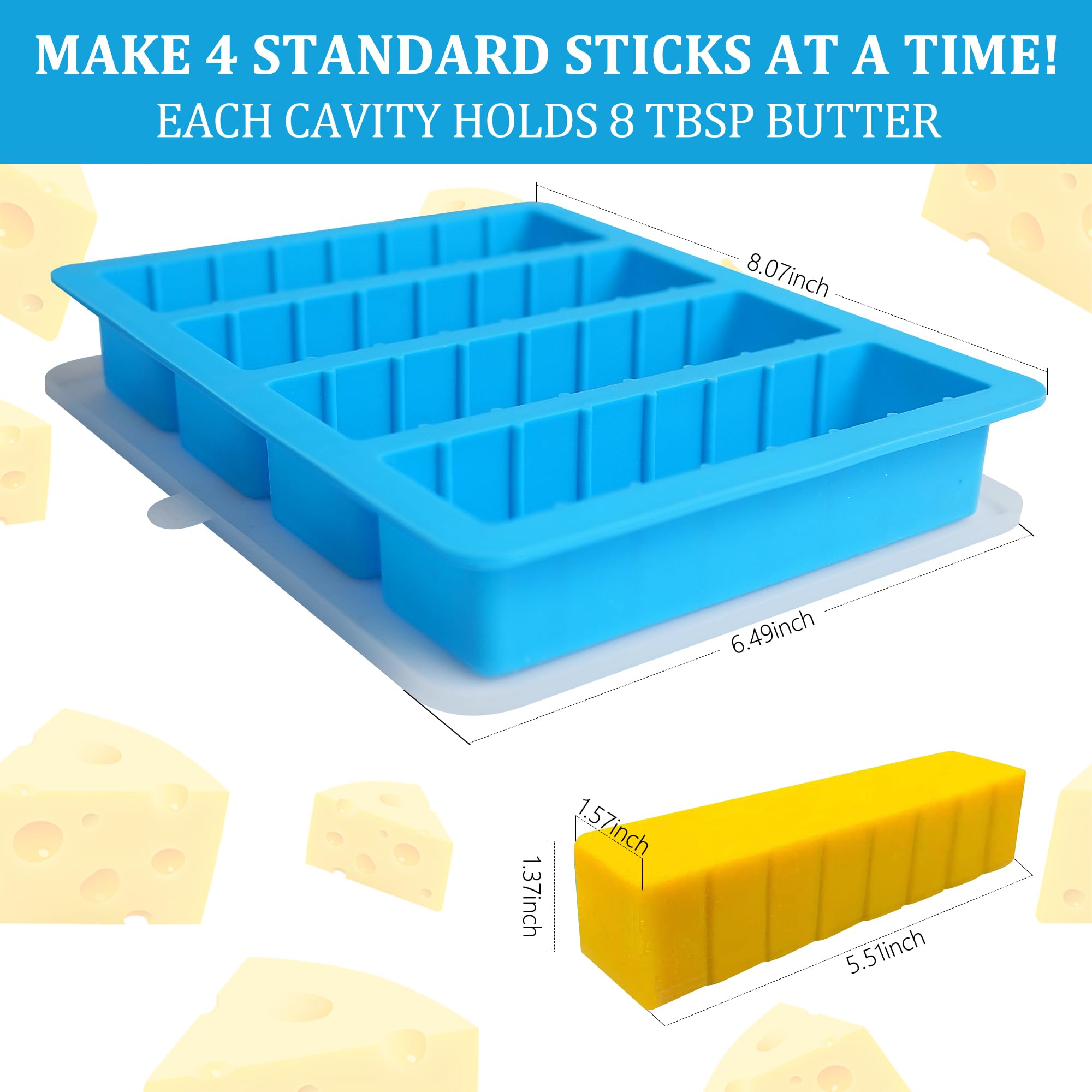 Sidosir 2PCS Butter Silicone Mold with Lid, Non-Stick Butter Mold Tray for Making Butter,Butter Mold with Measurements for Chocolate Making and Homemade Cakes Baking (Large with Measurements)