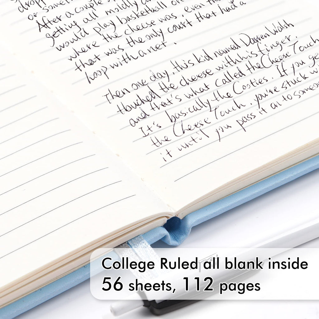 feela 6 Pack Pocket Mini Notebooks Bulk, Small Cute Memo Notepads Hardcover College Ruled Lined Journals with Pen Holder for School Business Work, with 6 Black Pens, 3.5”x 5.5”, A6, Light Blue