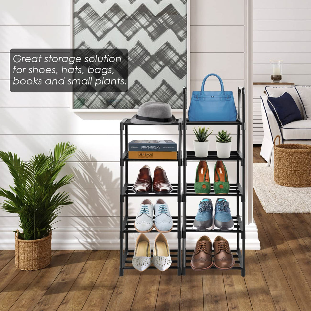 Pitmoly 10-Tier Shoe Rack, Shoe Storage Organizer, Small Narrow Shoe Shelf for Closet, Entryway, Metal Tall Shoe Stand for 10 Pairs of Shoes (Black)