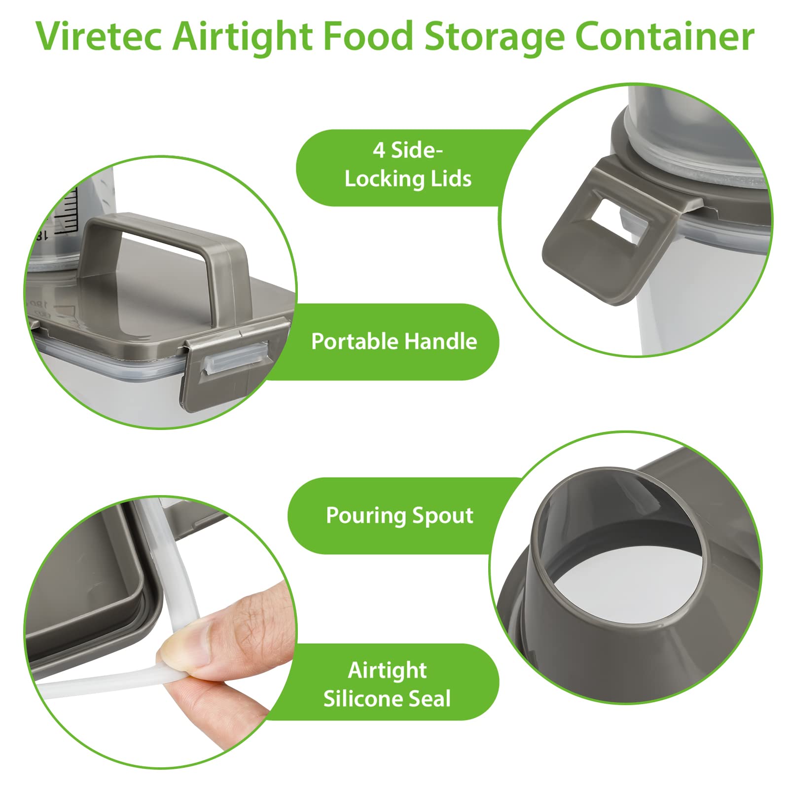 Viretec Rice Storage Container, 3 to 5Lbs Dry Food Airtight Container, Pet Dog Cat Food Canister, BPA Free Clear Plastic Kitchen and Pantry Organization Bin for Oatmeal, Grain, Cereal, Pasta, Flour