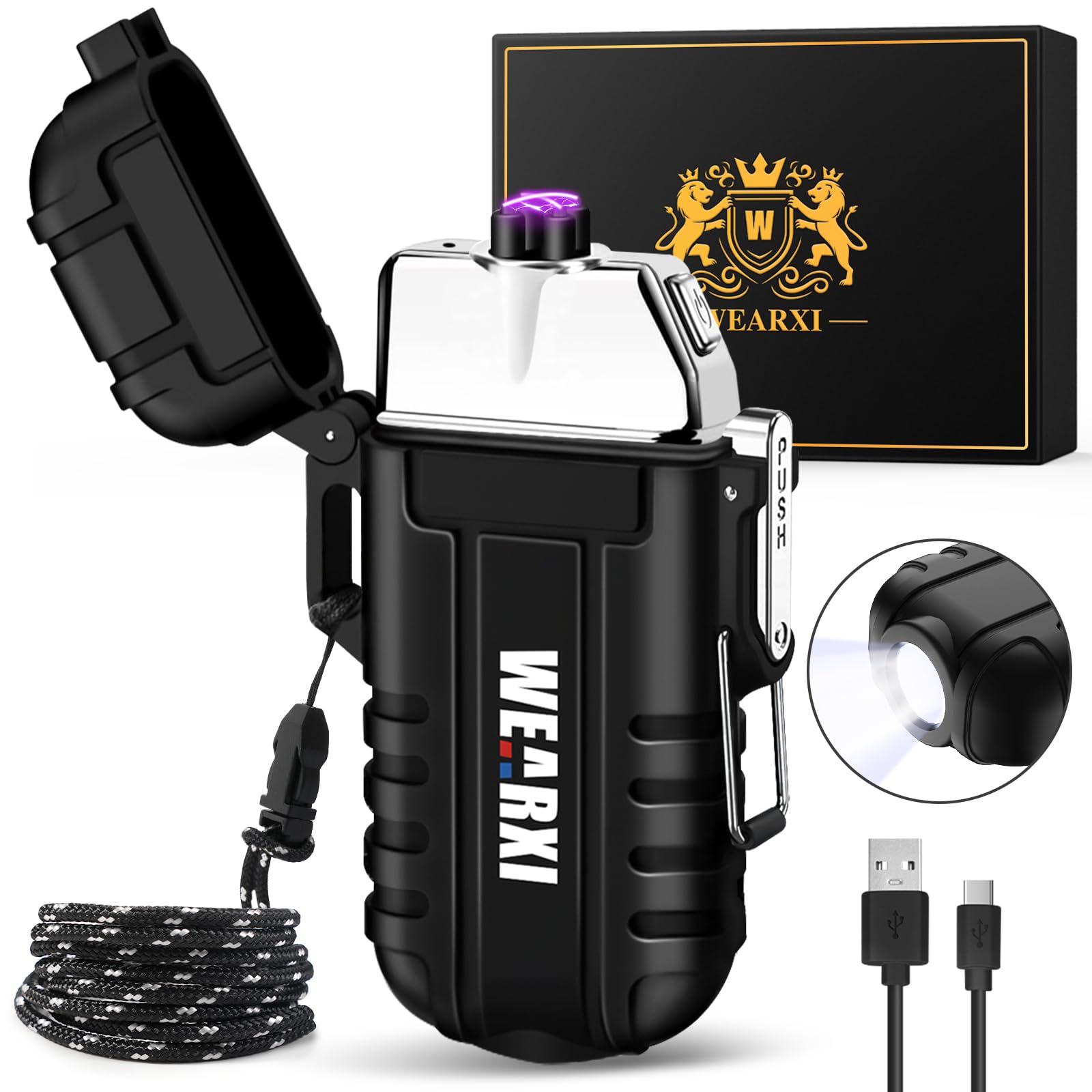 WEARXI Gifts for Men Electric Lighter, Easter Gifts for Adults, Father s Day Gift from Daughter Son Wife, Birthday Gift for Dad/Men/Him, Father s Day Ideas, Cool Gadgets Camping Accessories
