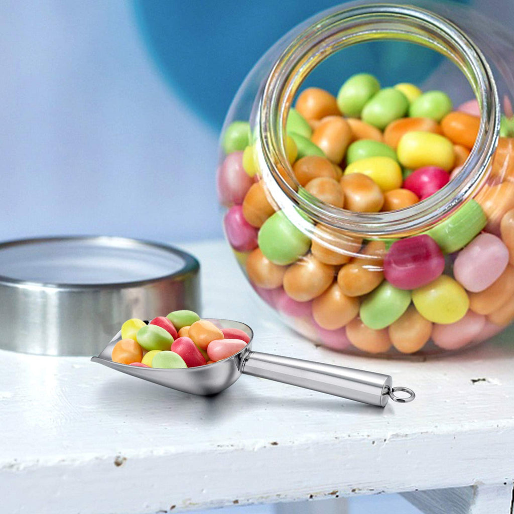 Mini Ice Scoop Set of 2, E-far 3 Ounce Stainless Steel Scoops for Ice Cube/Candy/Flour/Sugar, Metal Utility Scoops for Canisters, Baking, Kitchen Pantry, Rust Free & Dishwasher Safe