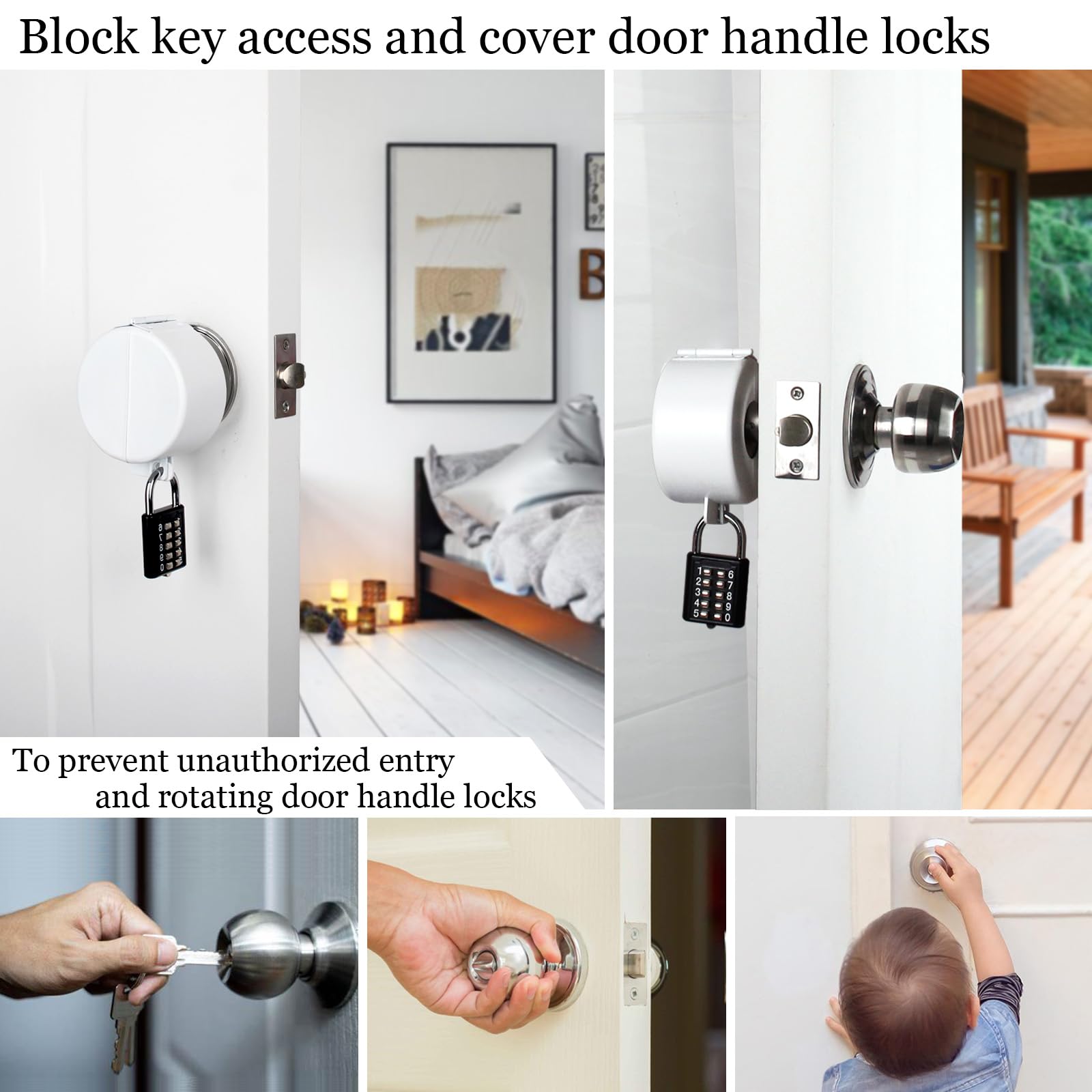 Posnaland Door Knob Lockout Devices, Round Door Handle Lock Cover - Used for Covering and Door Knob Lock Out, Prevents Turning of Door Handle and Unauthorized Access to Keyhole (White)