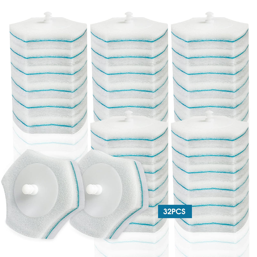 BALORIZ Disposable Toilet Bowl Refills 32 Count Upgraded Material Disposable Toilet Brush Cleaning Sponges Heads Toilet Brush Refill (32 Refills)