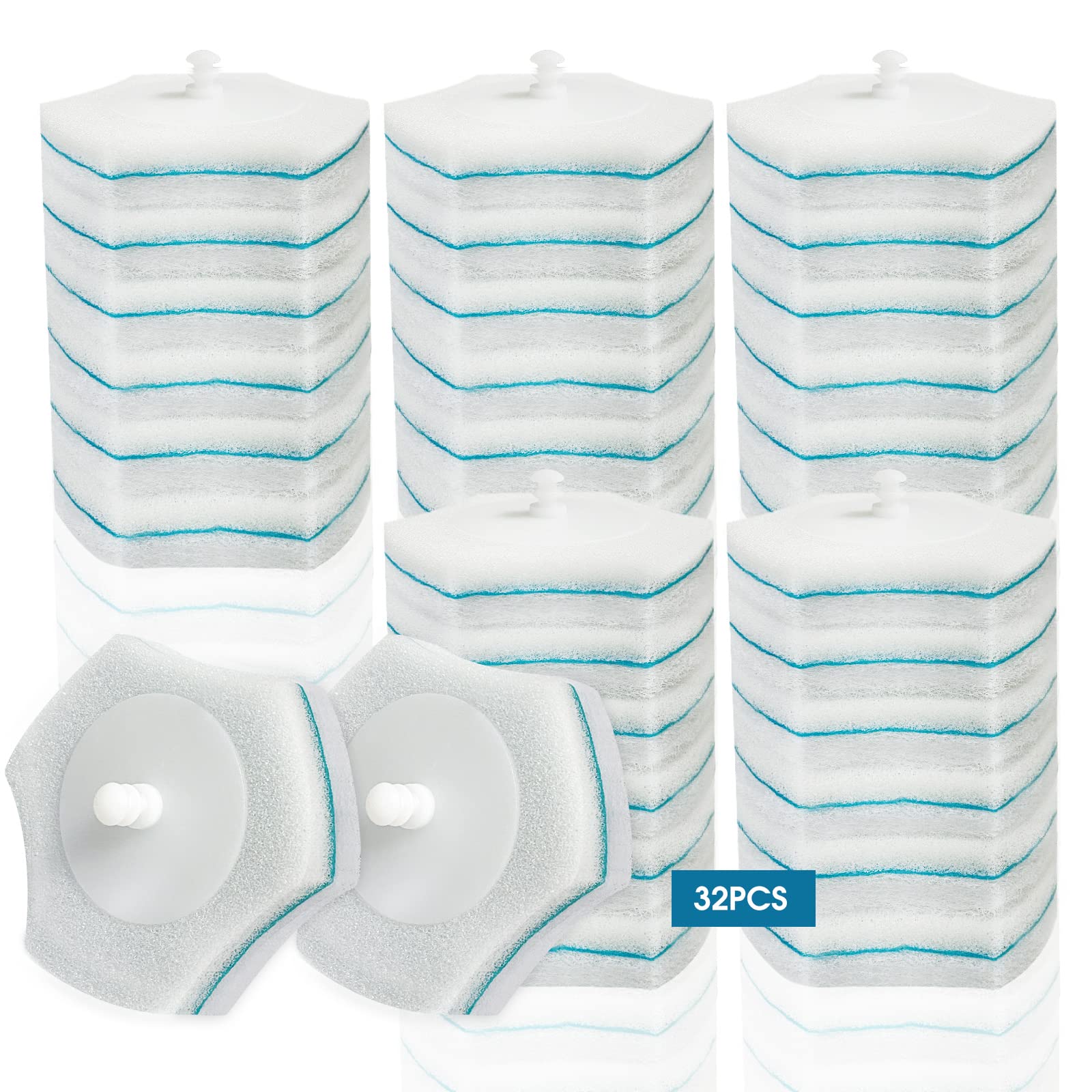 BALORIZ Disposable Toilet Bowl Refills 32 Count Upgraded Material Disposable Toilet Brush Cleaning Sponges Heads Toilet Brush Refill (32 Refills)