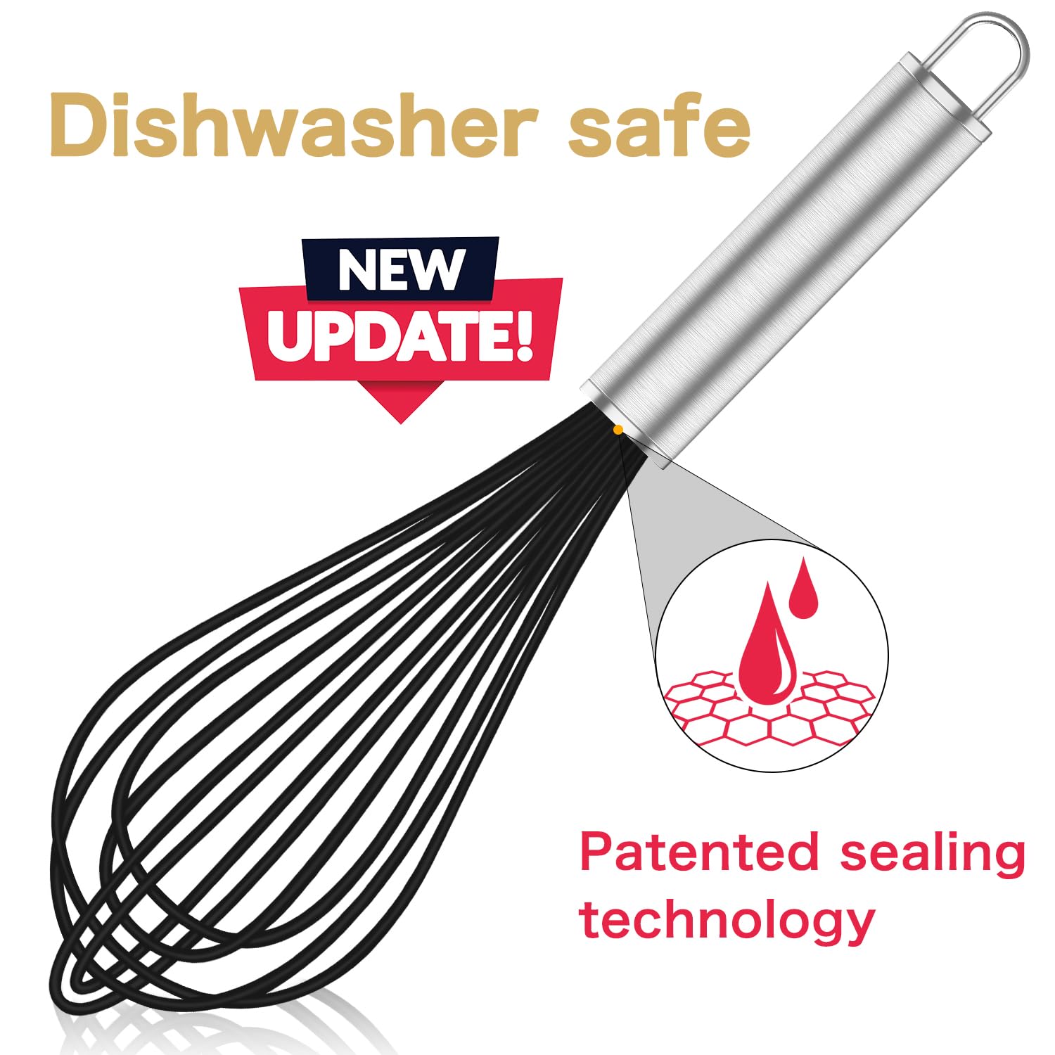 OYV Silicone Whisk,3 Pack Professional whisks for Cooking Non Scratch,Stainless Steel & Silicone wisk,Plastic Rubber Whisk for nonstick cookware,Small Silicone Whisk Set,Black