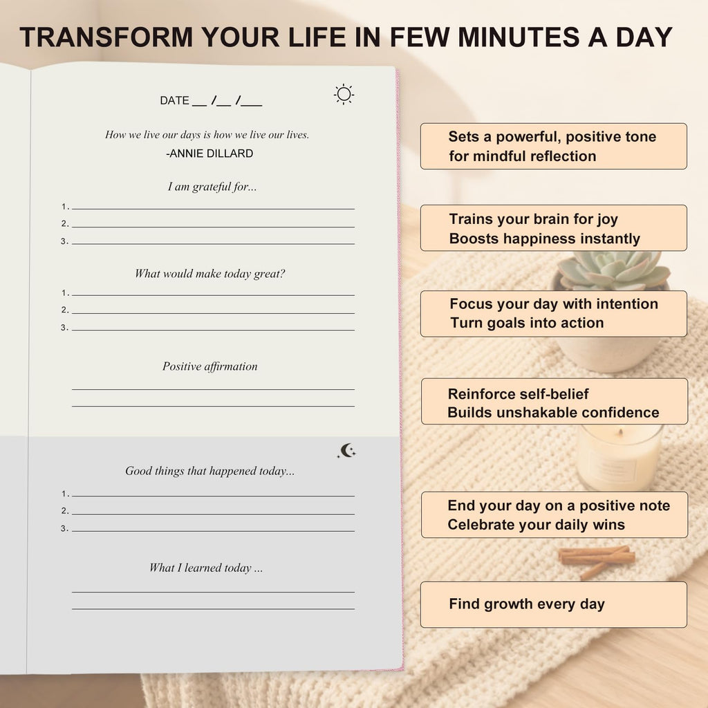 Daily Gratitude Journal, 5 Minute Journal for Women Manifestation, Reflection, Happiness, Positivity, Affirmation & Productivity, Undated Planner with Prompts, Bookmarks,100GMS Thickened Paper