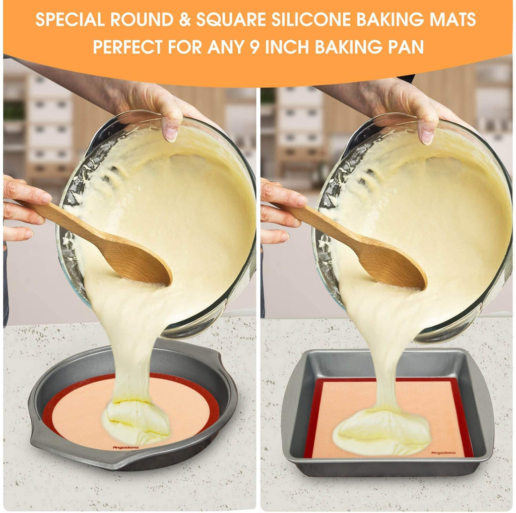 Silicone Baking Mats Set of 6-2 Half Sheets Mats + 2 Quarter Sheet Liner + 1 Round & 1 Square Cake Pan Mat - 100% Nonstick Reusable Silicone Mat- Bake Pastry for Cookie and Macaron