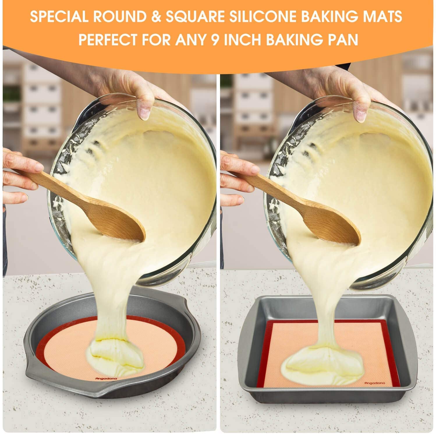Silicone Baking Mats Set of 6-2 Half Sheets Mats + 2 Quarter Sheet Liner + 1 Round & 1 Square Cake Pan Mat - 100% Nonstick Reusable Silicone Mat- Bake Pastry for Cookie and Macaron