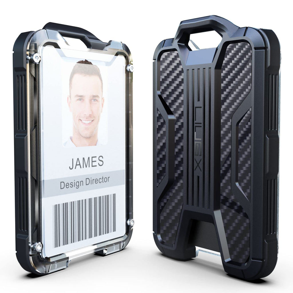 LIUGX Retractable Badge Holders, Heavy Duty Carabiner Keychain,Durable ID Card Holder (Holds 4 Cards), Carbon Fiber-Texture, with 31.5”Badge Reel Key Chain, 10,000+ Rebound, Silver-Black